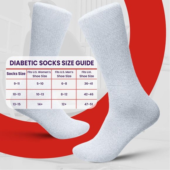 Diabetic Socks, Non-Binding Circulatory Cushion Cotton Crew Diabetic Socks White - Picture 6 of 8